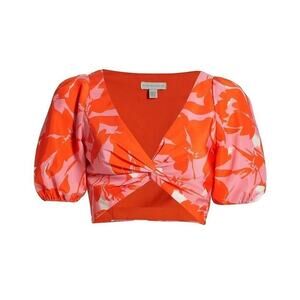 ML Monique Lhuillier Printed Taffeta Crop Top 10